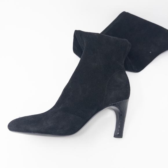 Tory Burch Over the Knee Stretch Boot Womens 7 Black Suede 80mm Snake Skin Heel - Picture 5 of 10